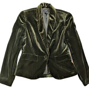 Alfani Velvet Blazer Jacket Womens 6 Olive Green Silk Blend Tailored Luxe